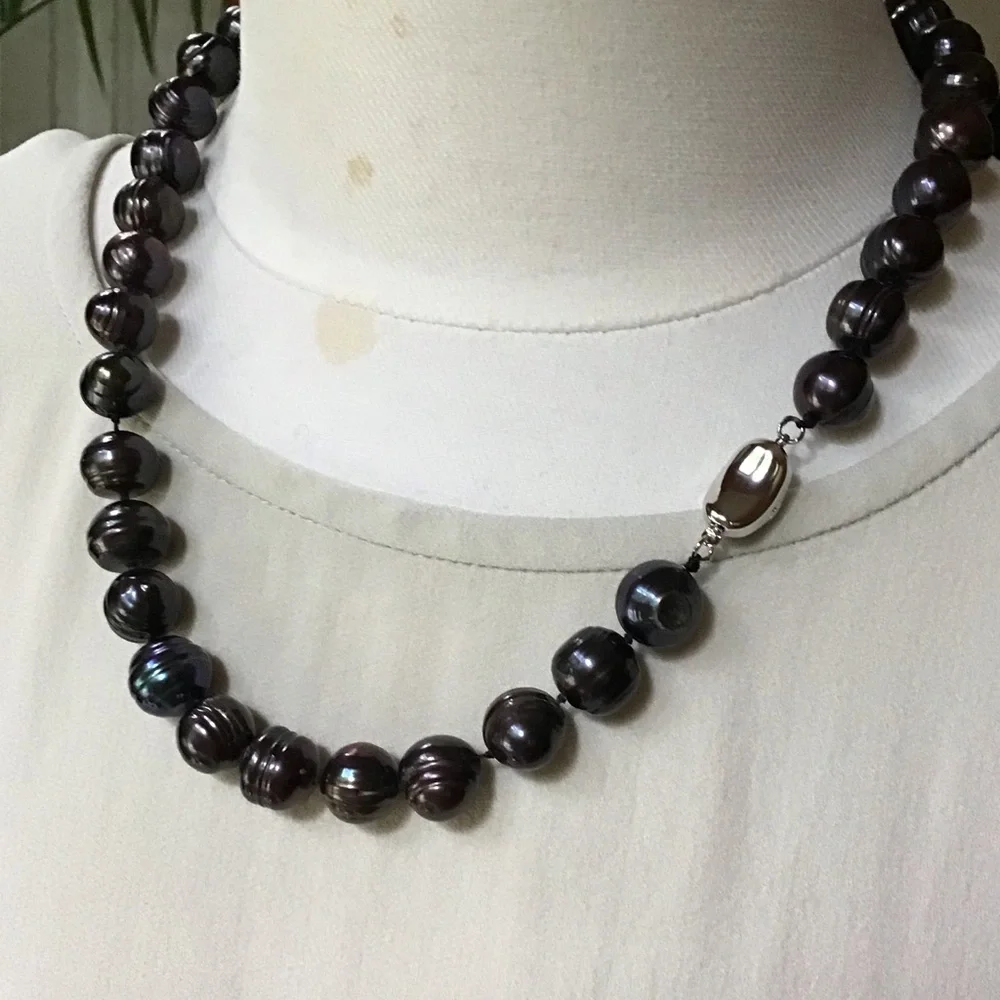 11mm Iridescent Tahitian Pearl Strand Sterling Silver - Picture 13 of 13